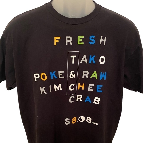 T&C Surf “Fresh Tako, Poke & Kim Chee Crab” Hawaii Foodie Tee Shirt Men L Large - Picture 2 of 6